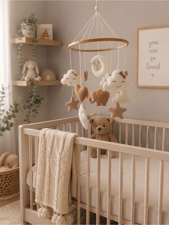 None Other - Neutral Cloud and Star Baby Mobile - baby shower gift